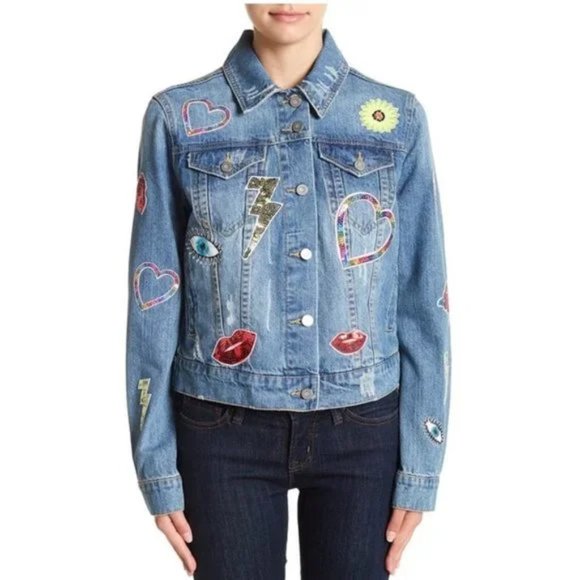 Bagatelle Embellished Oversized Denim Jacket - Picture 1 of 11